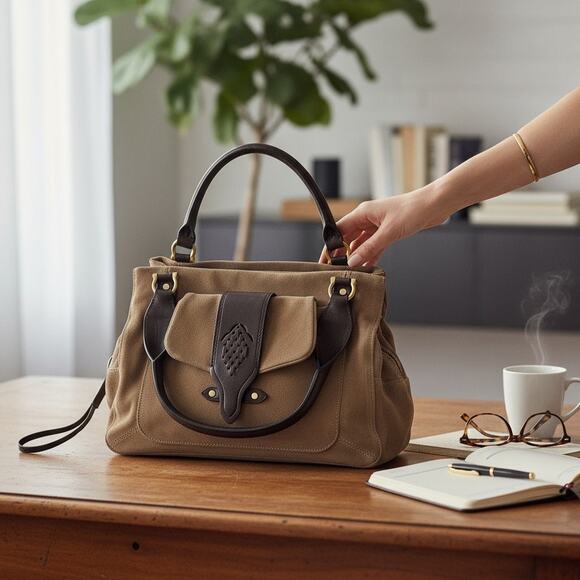 Cole Haan Rare Madelyn Brown Suede Leather Hobo Satchel Shoulder Bag Magnetic - Picture 1 of 10